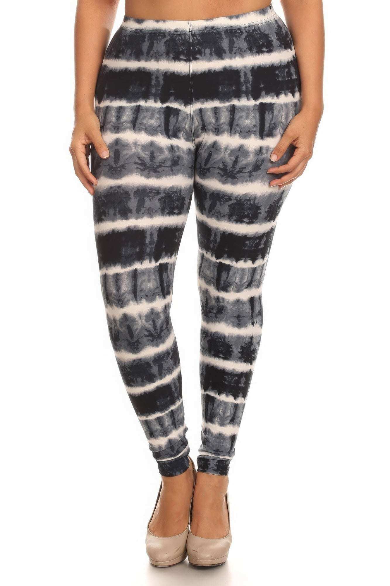 Plus Size Tie Dye Print, Full Length Leggings In A Fitted Style With A Banded High Waist - The Diva Goddess