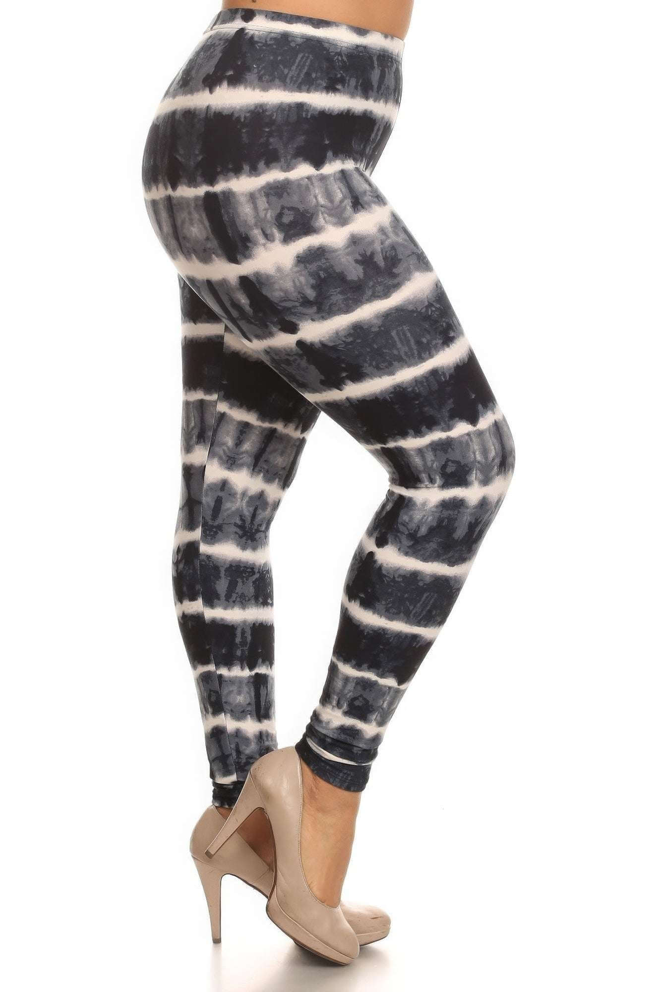 Plus Size Tie Dye Print, Full Length Leggings In A Fitted Style With A Banded High Waist - The Diva Goddess