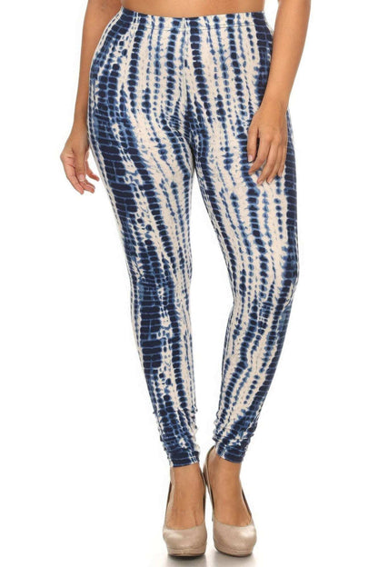 Plus Size Tie Dye Print, Full Length Leggings In A Slim Fitting Style With A Banded High Waist - The Diva Goddess