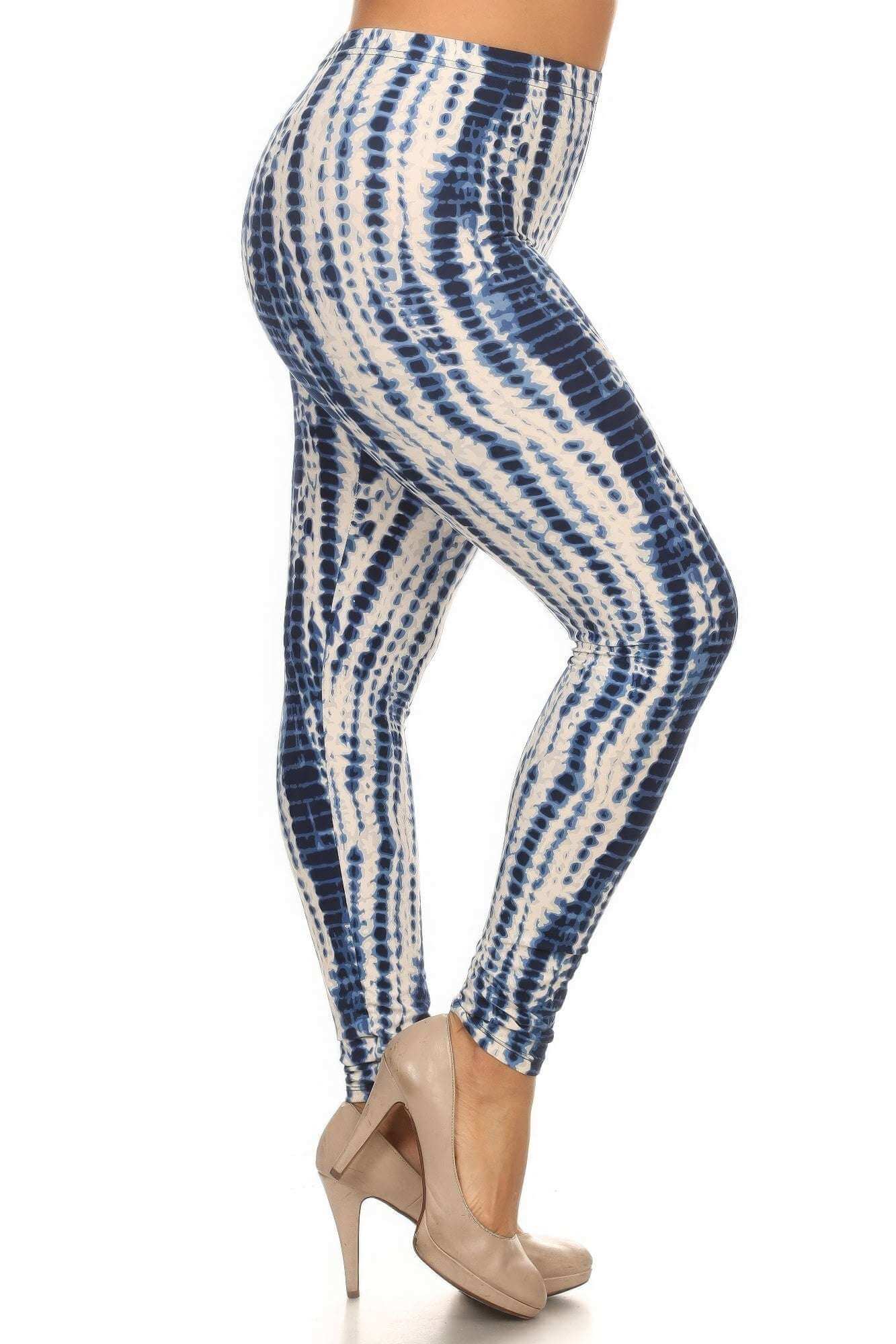 Plus Size Tie Dye Print, Full Length Leggings In A Slim Fitting Style With A Banded High Waist - The Diva Goddess