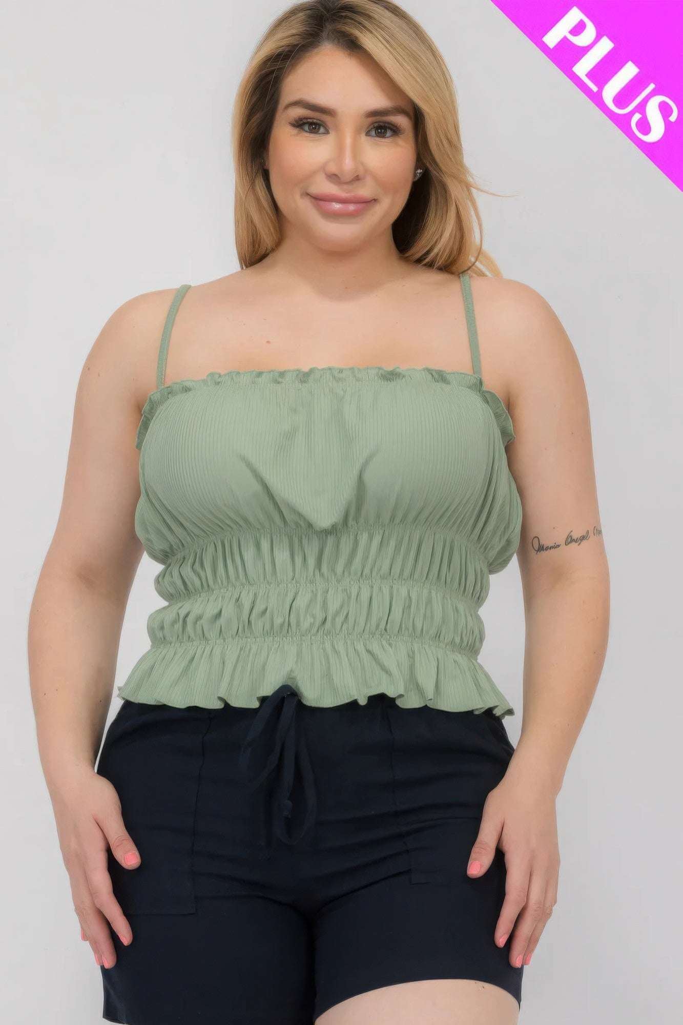 Plus Size Tiered Shirred Body Crop Top - The Diva Goddess