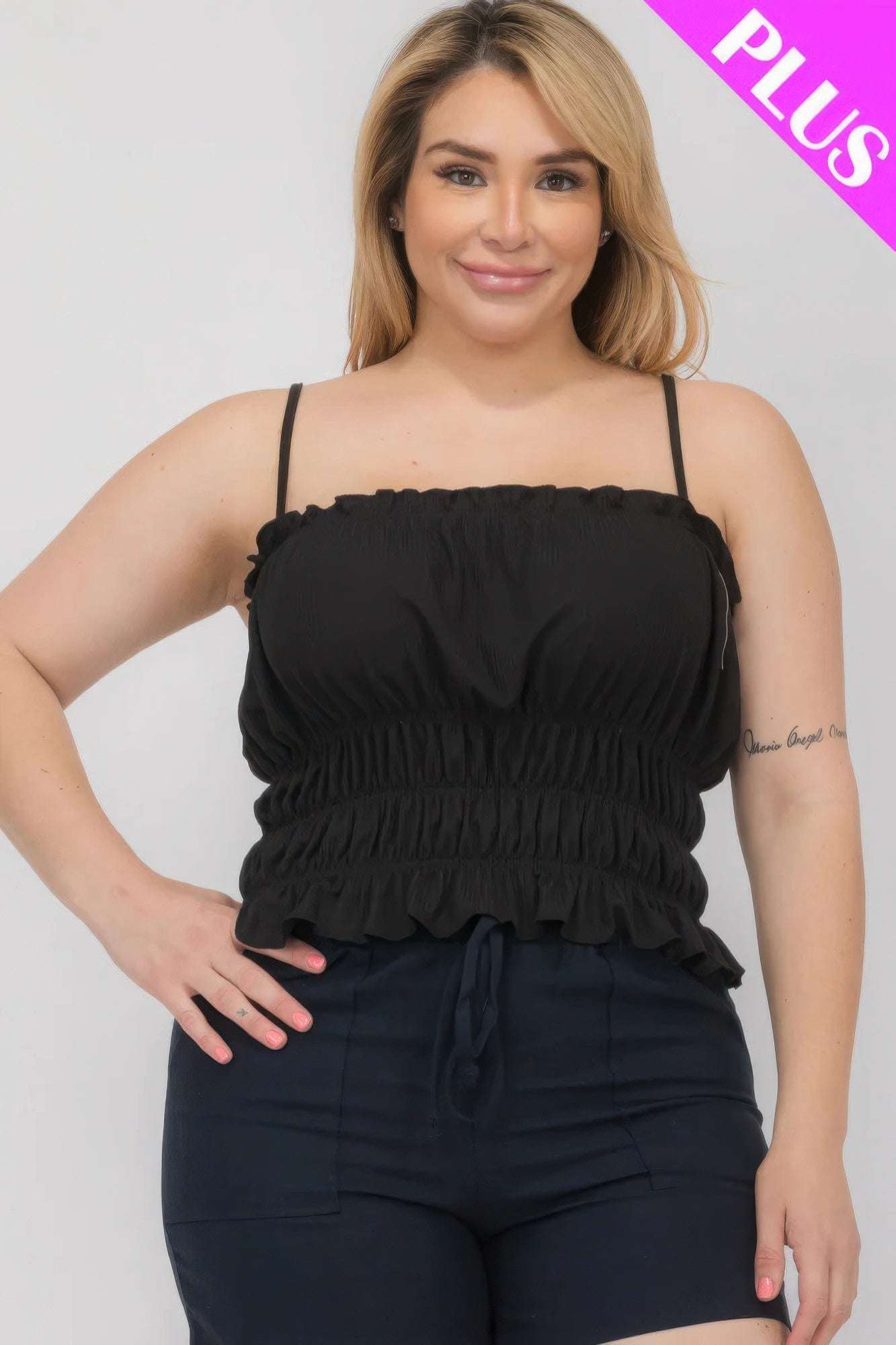 Plus Size Tiered Shirred Body Crop Top - The Diva Goddess