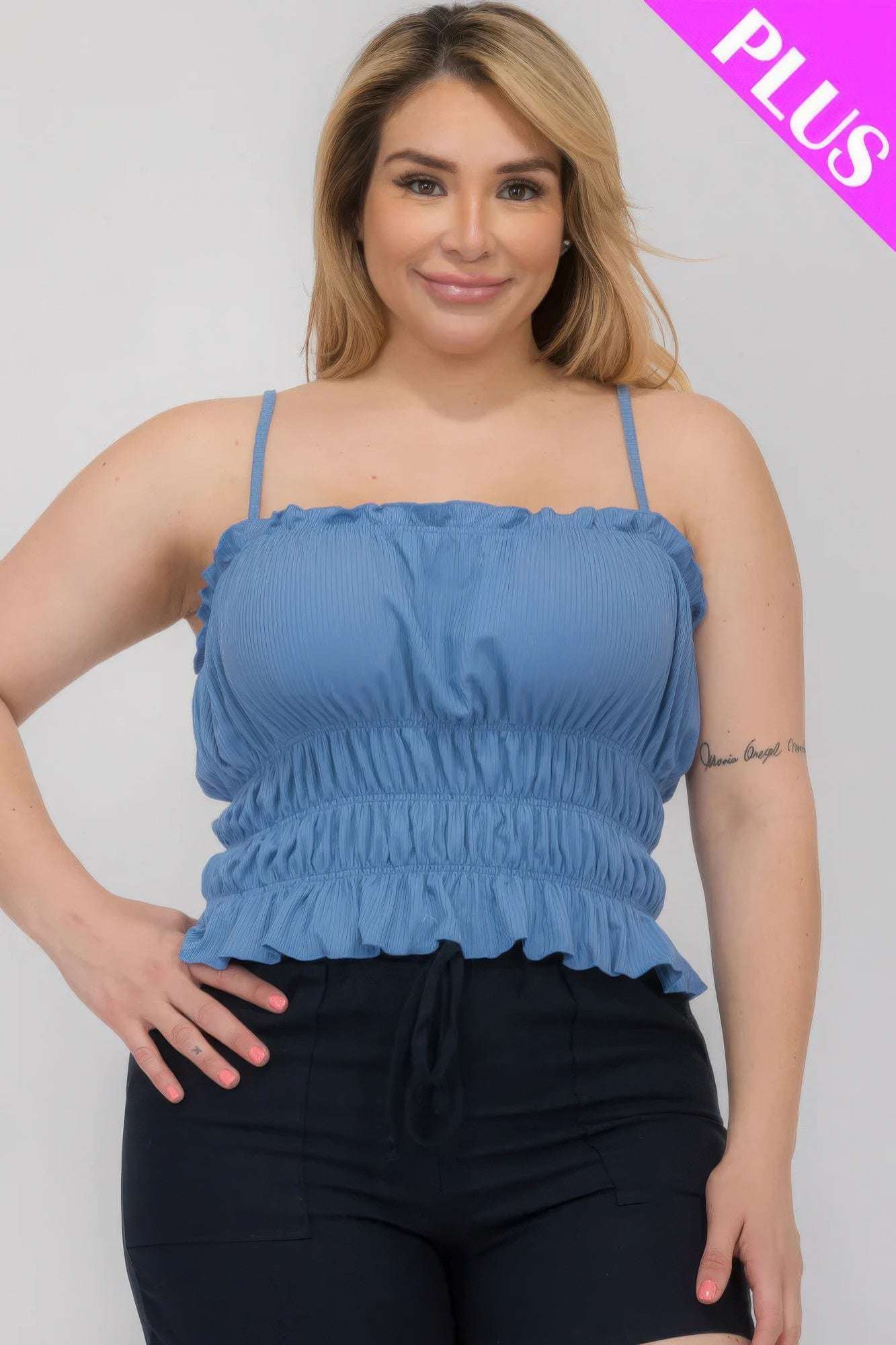 Plus Size Tiered Shirred Body Crop Top - The Diva Goddess