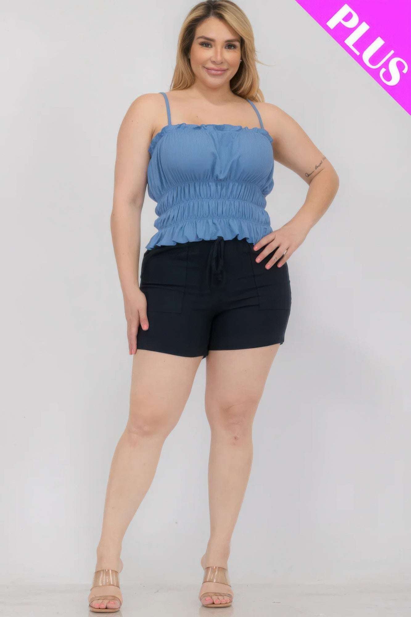 Plus Size Tiered Shirred Body Crop Top - The Diva Goddess