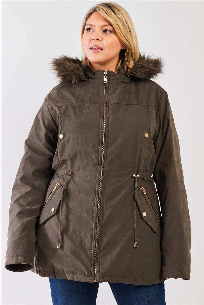 Plus Size Vegan Fur Double-sided Cotton Twill Parka & Puffer Jacket - The Diva Goddess