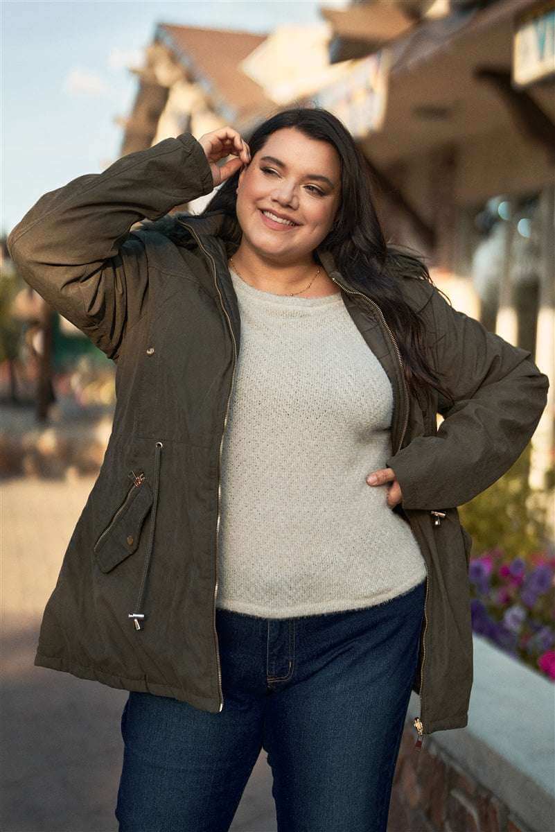 Plus Size Vegan Fur Double-sided Cotton Twill Parka & Puffer Jacket - The Diva Goddess