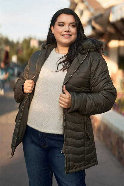 Plus Size Vegan Fur Double-sided Cotton Twill Parka & Puffer Jacket - The Diva Goddess