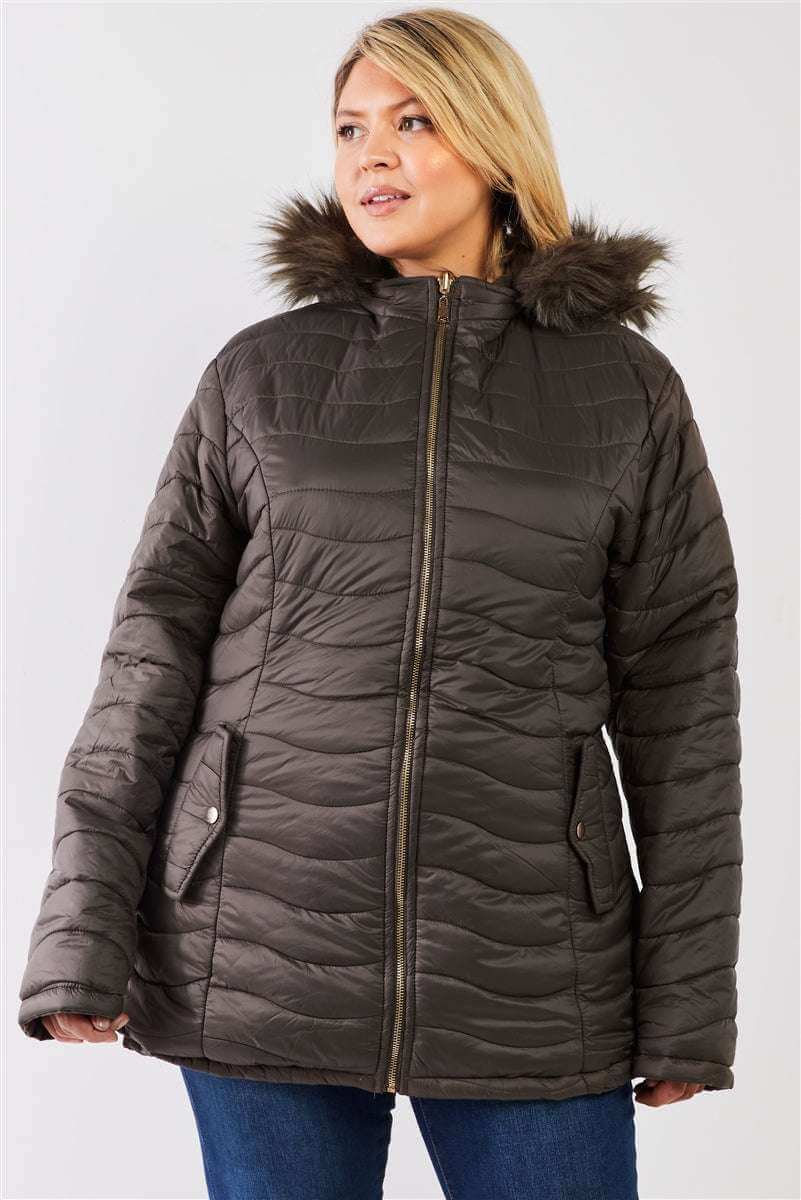 Plus Size Vegan Fur Double-sided Cotton Twill Parka & Puffer Jacket - The Diva Goddess