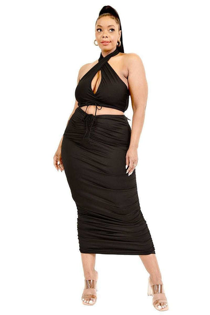 Plus Solid 2 Piece Halter Top Set - The Diva Goddess