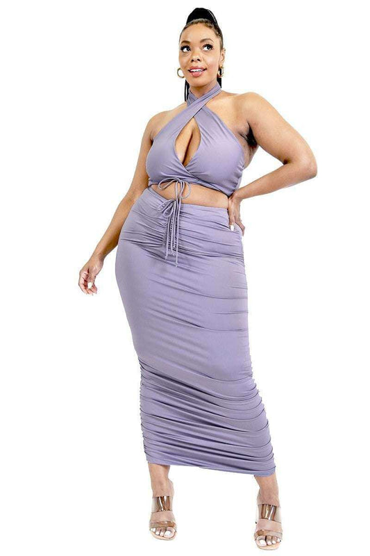 Plus Solid 2 Piece Halter Top Set - The Diva Goddess