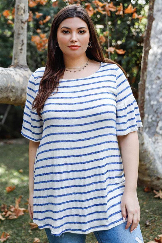 Plus Stripe Bell Short Sleeve Top - The Diva Goddess