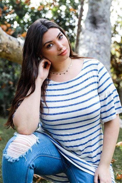 Plus Stripe Bell Short Sleeve Top - The Diva Goddess