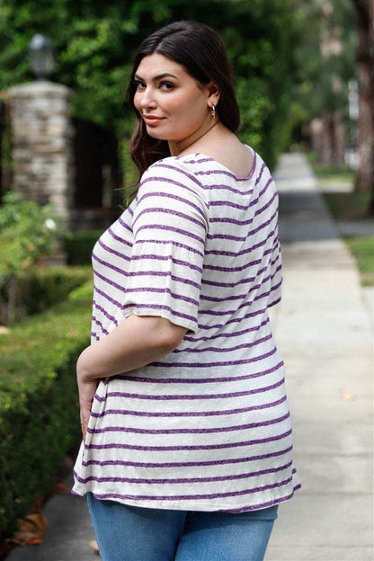 Plus Stripe Bell Short Sleeve Top - The Diva Goddess