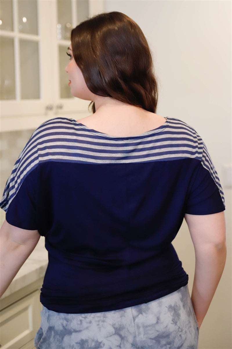 Plus Stripe Short Sleeve Top - The Diva Goddess