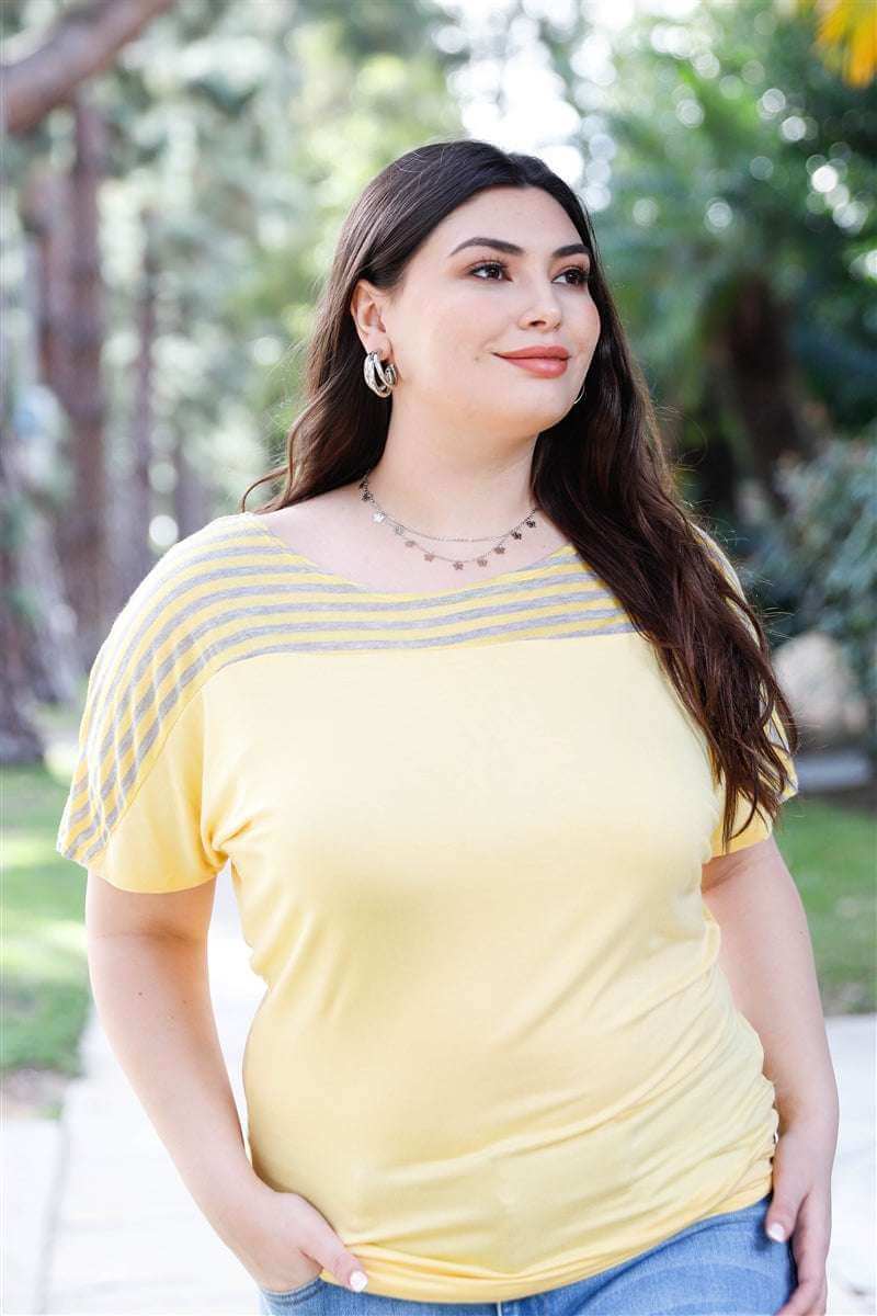 Plus Stripe Short Sleeve Top - The Diva Goddess