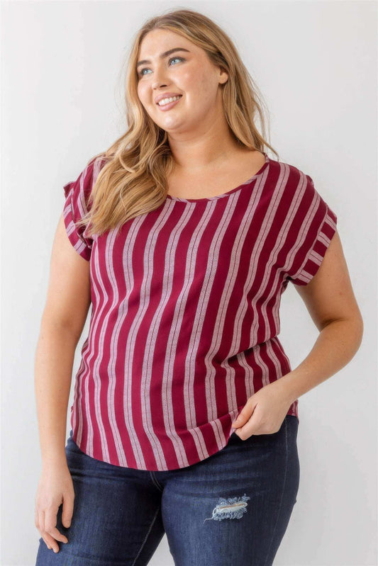 Plus Striped Short Sleeve Relax Top - The Diva Goddess