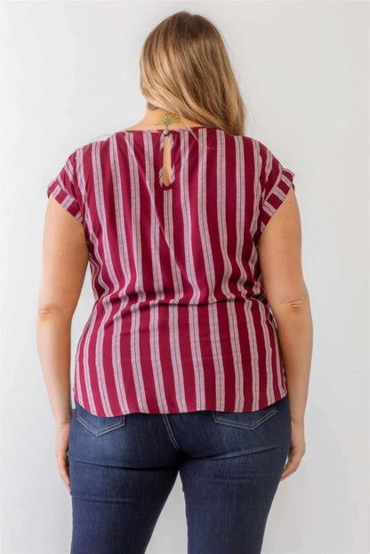 Plus Striped Short Sleeve Relax Top - The Diva Goddess