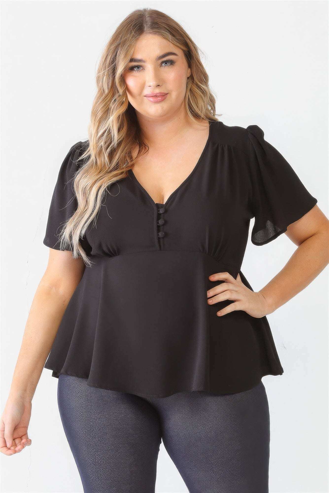 Plus Tie Detail Flare Top - The Diva Goddess