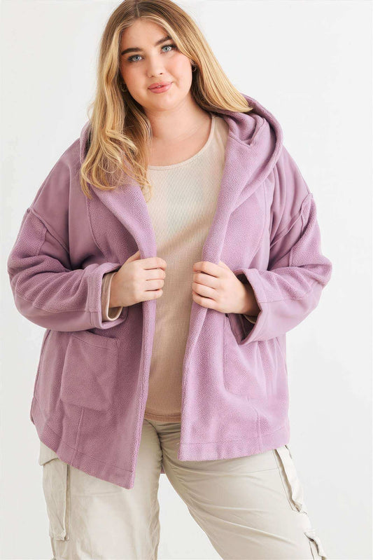 Plus Two Pocket Open Front Soft To Touch Hooded Cardigan Jacket - The Diva Goddess