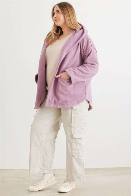 Plus Two Pocket Open Front Soft To Touch Hooded Cardigan Jacket - The Diva Goddess