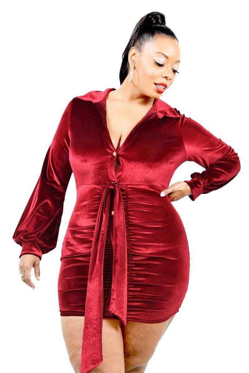 Plus Velvet Bishop Sleeve Mini Dress - The Diva Goddess