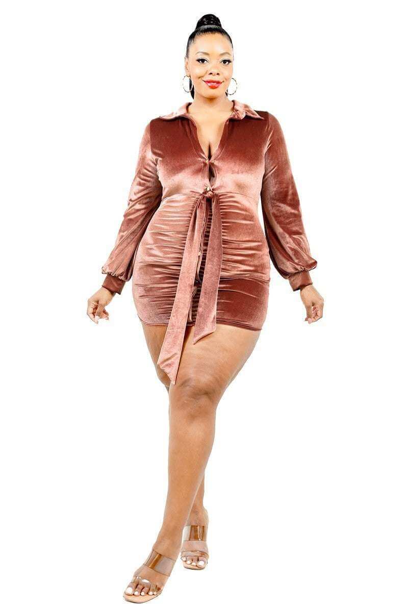 Plus Velvet Bishop Sleeve Mini Dress - The Diva Goddess