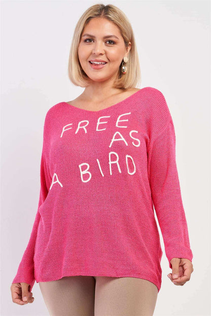 Plus "free As A Bird" Logo Knit Sweater - The Diva Goddess