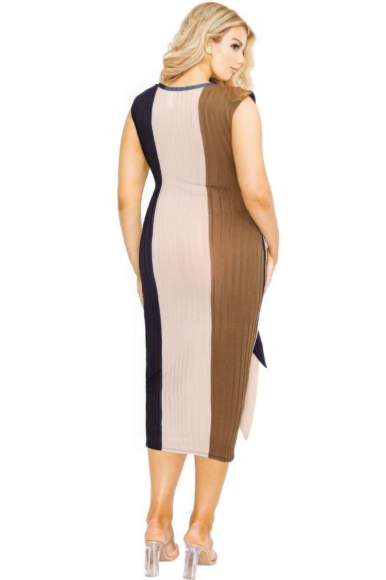 Plus knitted sleeveless colorblock waist tie dress - The Diva Goddess