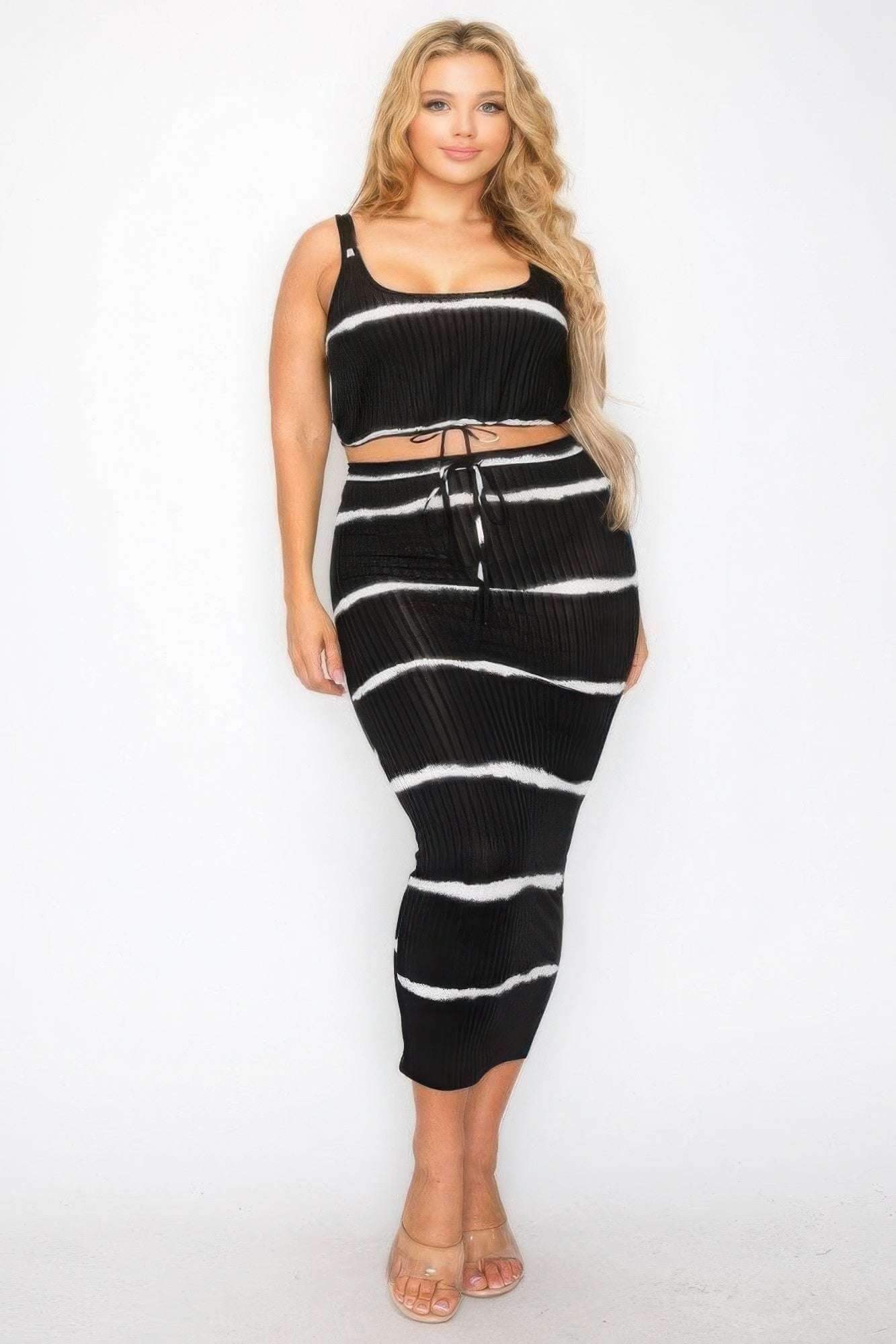 Plus sleeveless tie dye stripe 2 piece skirt set - The Diva Goddess