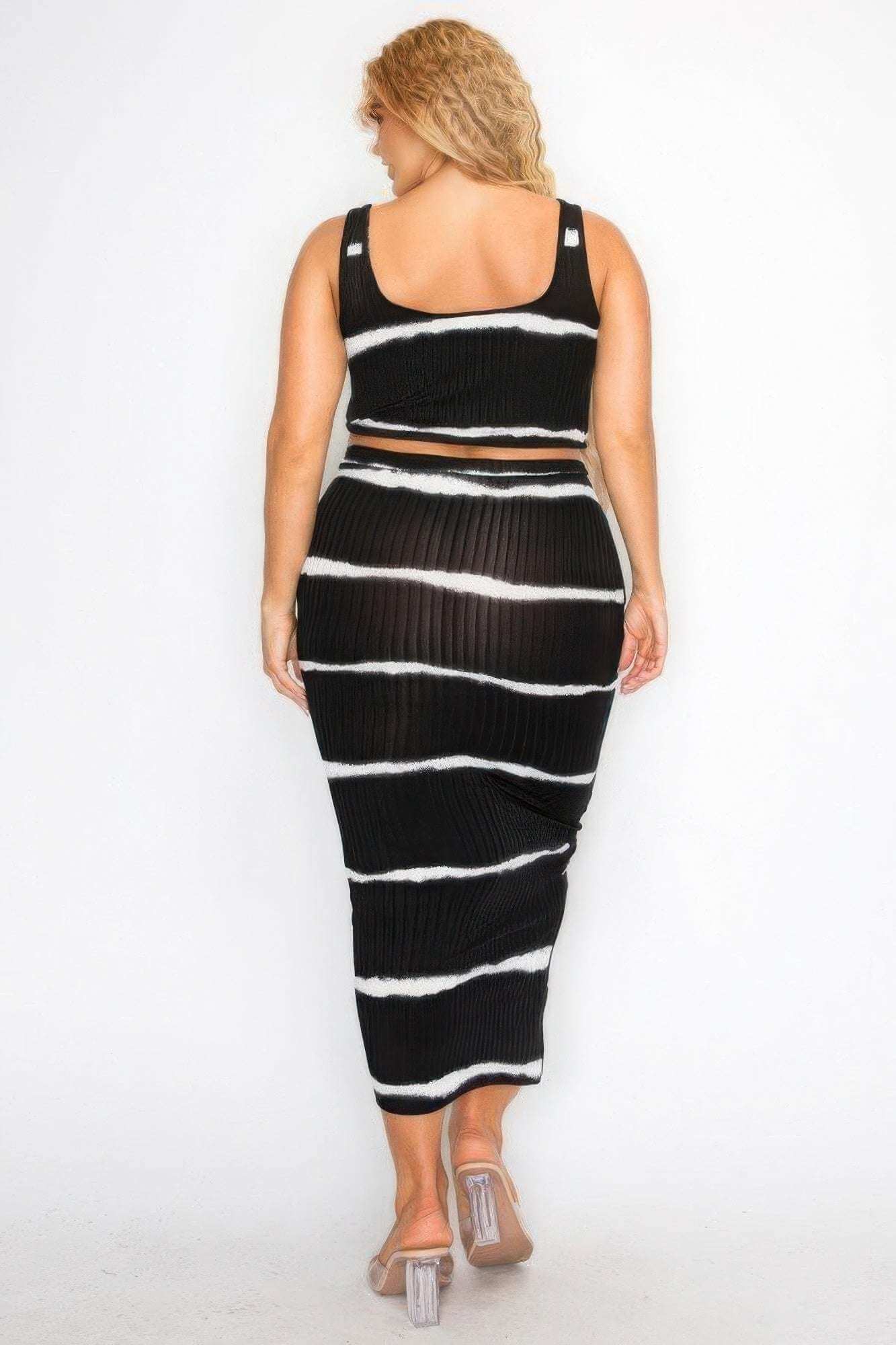 Plus sleeveless tie dye stripe 2 piece skirt set - The Diva Goddess