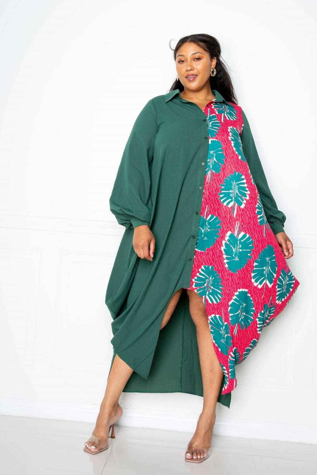 Print Drapy Shirt Maxi Dress - The Diva Goddess