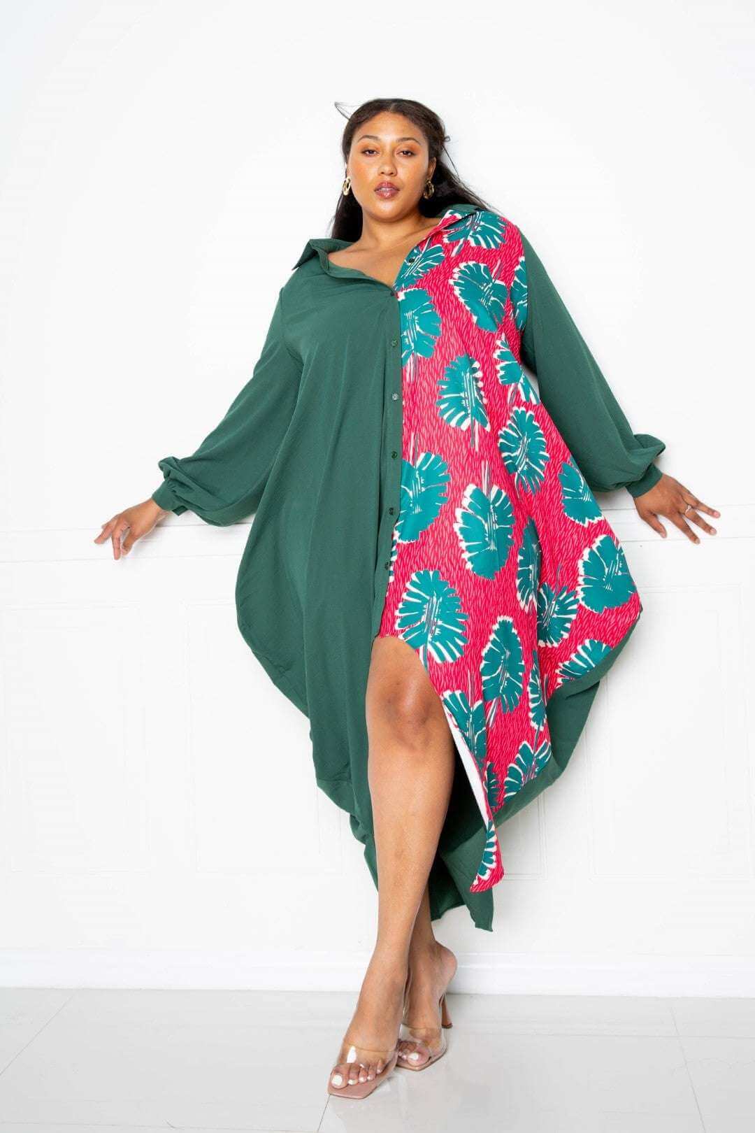 Print Drapy Shirt Maxi Dress - The Diva Goddess