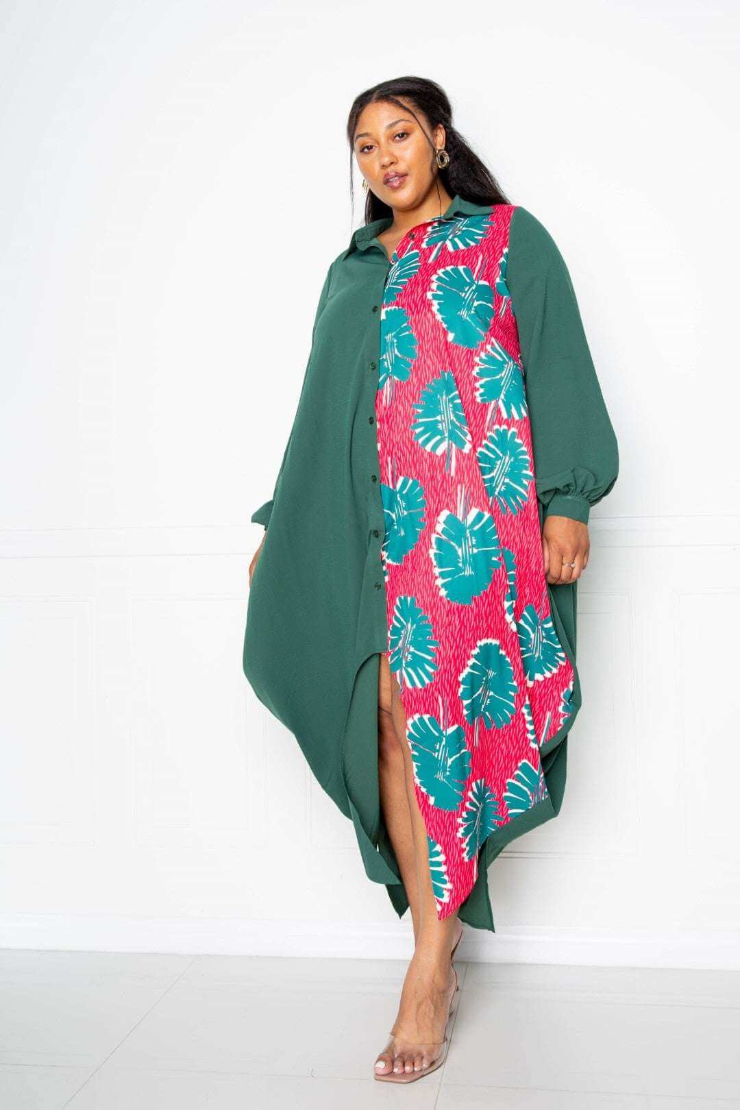 Print Drapy Shirt Maxi Dress - The Diva Goddess