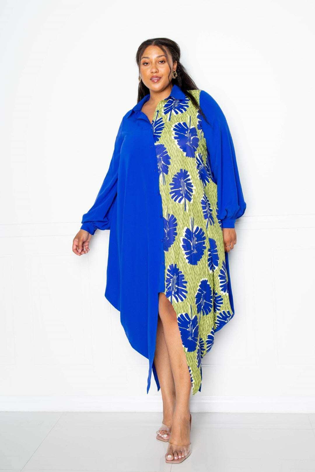 Print Drapy Shirt Maxi Dress - The Diva Goddess