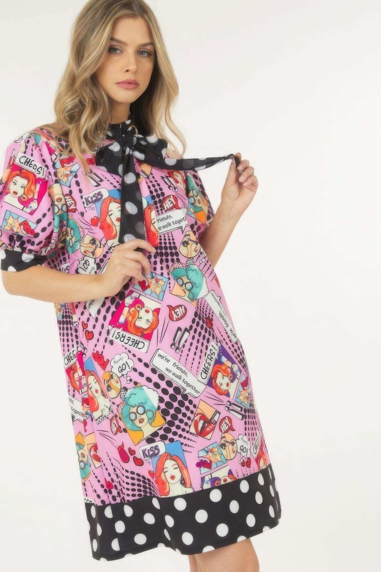 Print Midi Dress With Polka Dot Finish - The Diva Goddess