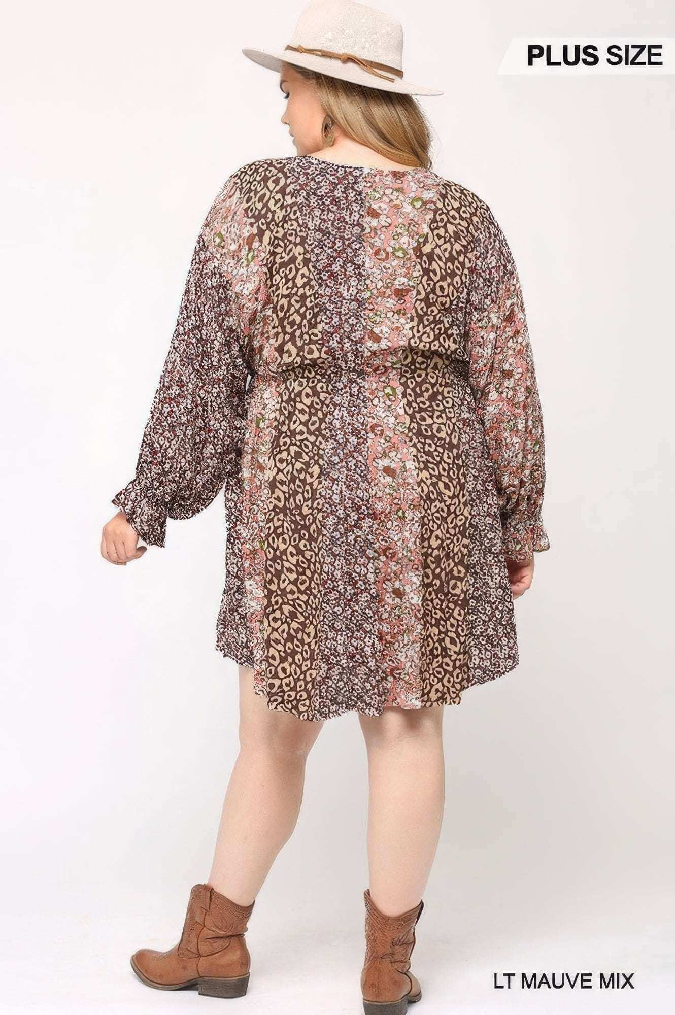 Print Mixed Dolman Sleeve Dress With Side Pockets - The Diva Goddess