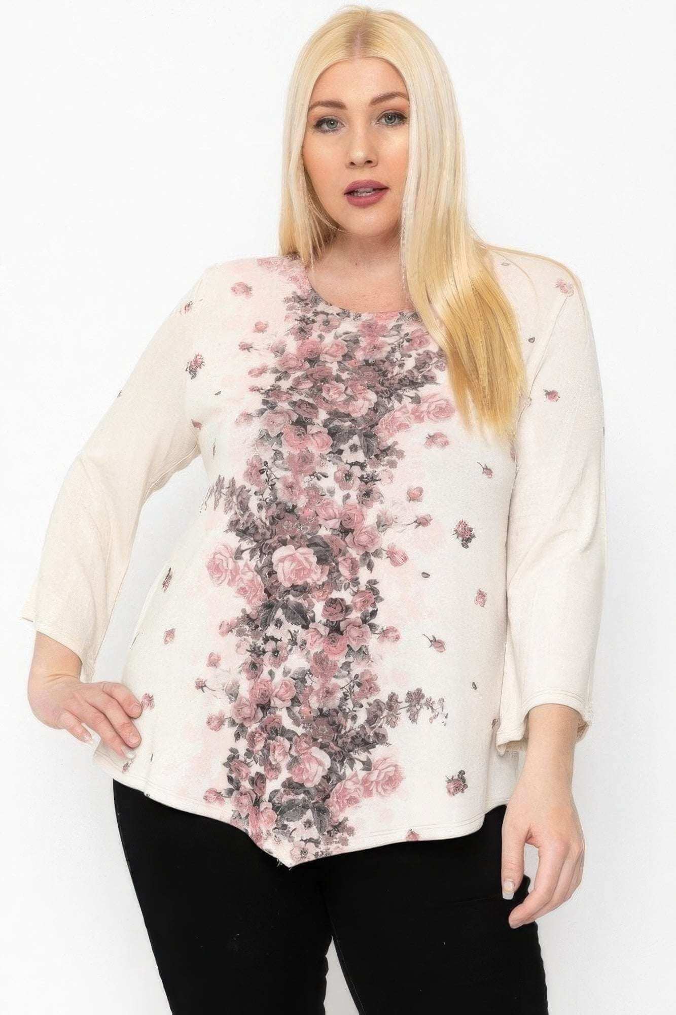 Print Top Featuring A Round Neckline And 3/4 Bell Sleeves - The Diva Goddess