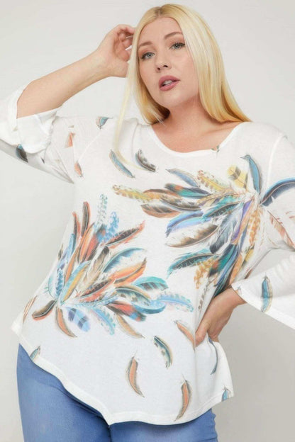 Print Top Featuring A Round Neckline And 3/4 Bell Sleeves - The Diva Goddess