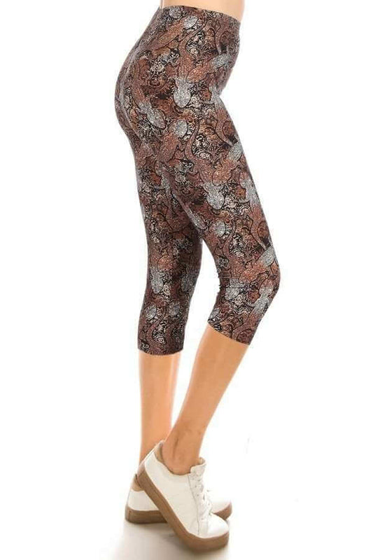 Printed, High Waisted, Capri Leggings With An Elasticized Waist Band - The Diva Goddess