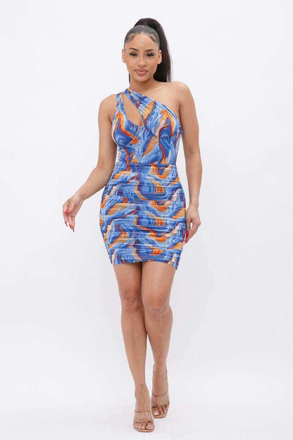 Printed One Shoulder Mini Dress - The Diva Goddess