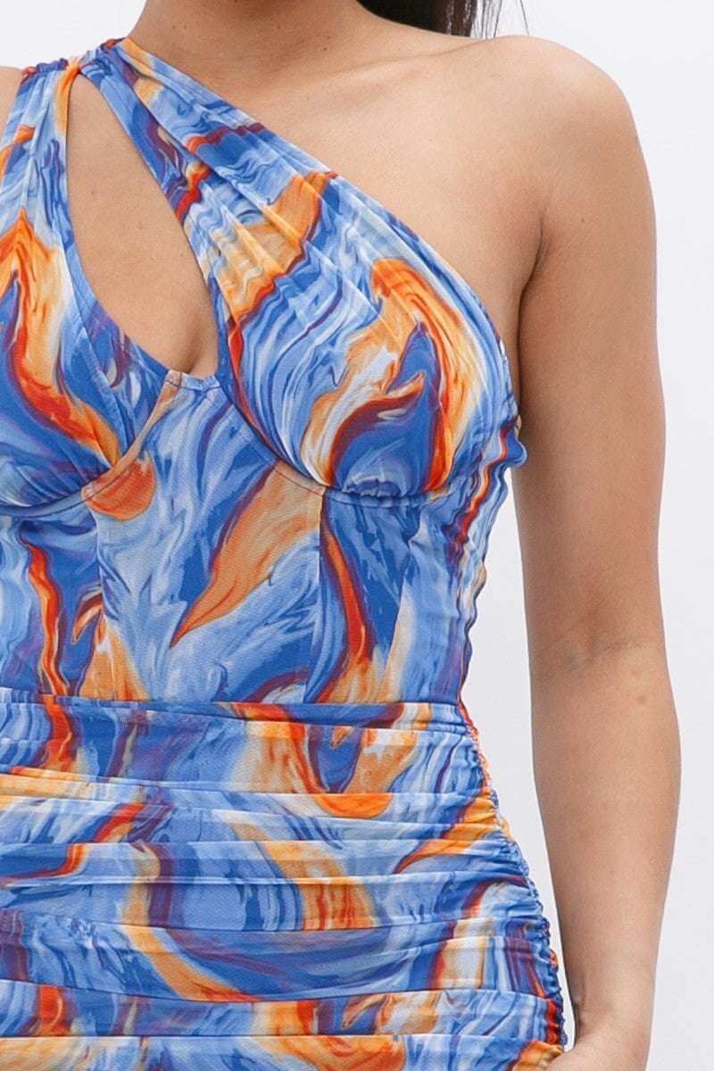 Printed One Shoulder Mini Dress - The Diva Goddess