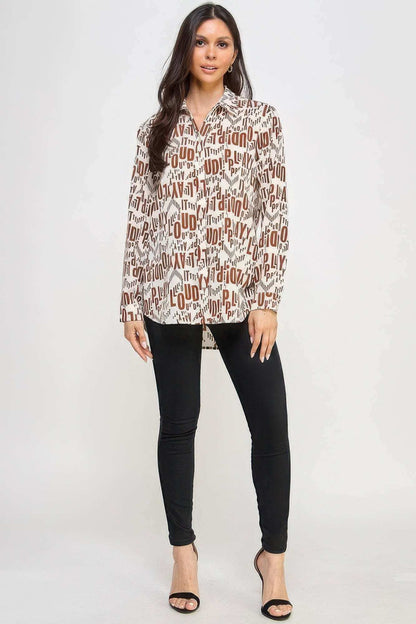 Printed Satin Long Sleeve Tunic Top - The Diva Goddess