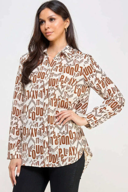 Printed Satin Long Sleeve Tunic Top - The Diva Goddess