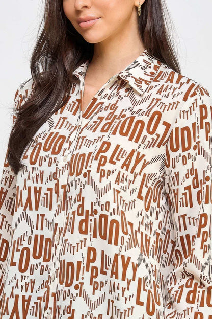 Printed Satin Long Sleeve Tunic Top - The Diva Goddess