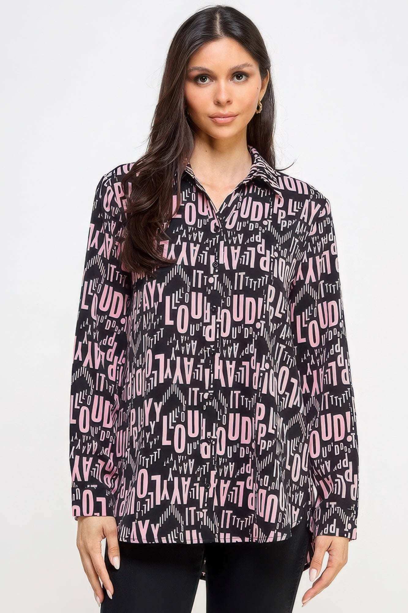 Printed Satin Long Sleeve Tunic Top - The Diva Goddess