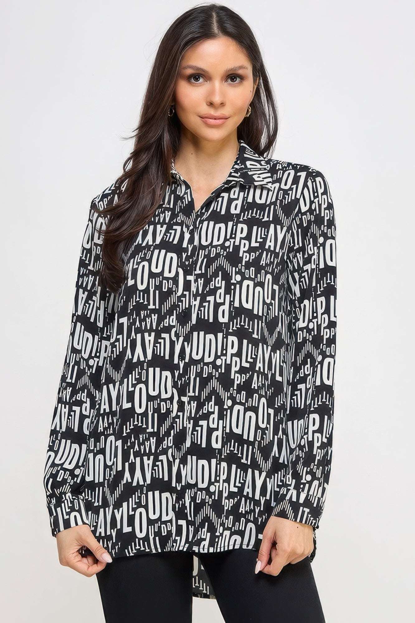 Printed Satin Long Sleeve Tunic Top - The Diva Goddess