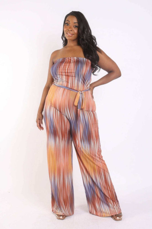 Printed Tube Jumpsuit With Self Belt - The Diva Goddess