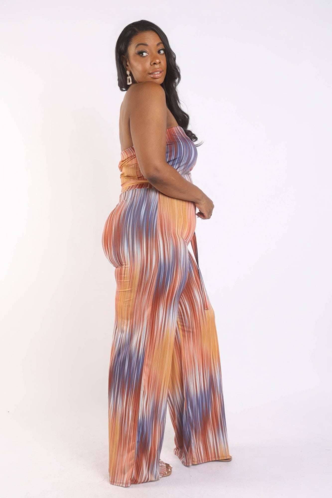 Printed Tube Jumpsuit With Self Belt - The Diva Goddess