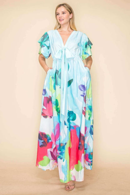 Printed V Neck Maxi Dress - The Diva Goddess