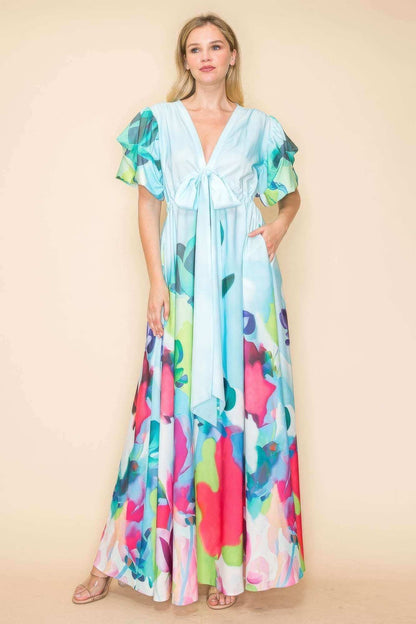 Printed V Neck Maxi Dress - The Diva Goddess